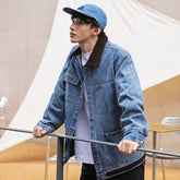 Unisex Jacket Vintage Amekaji Washed Denim Jacket Casual Loose Overalls
